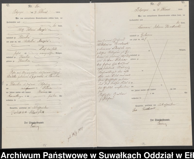 image.from.unit.number "Sterbe-Haupt-Register des Königlichen Preussischen Standes-Amtes Belzonzen Kreis Johannisburg"