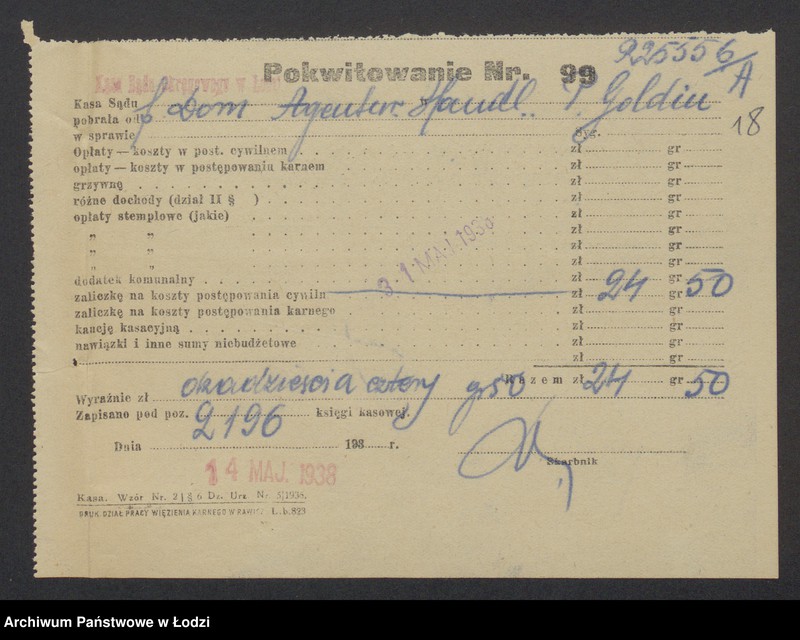 Obraz 20 z jednostki "Dom Agenturowo Handlowy- Pinkus Goldin- sprzedaż surowców włókienniczych na rachunek własny i pośrednictwo tymi surowcami"