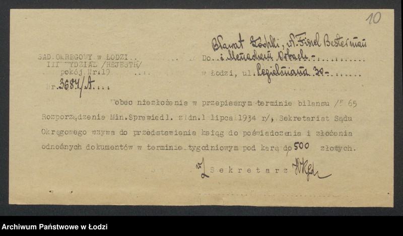 Obraz 12 z jednostki "Fiszel Besterman, Menachem Orbach- "Bławat Łódzki"- sprzedaż manufaktury i przędzy"