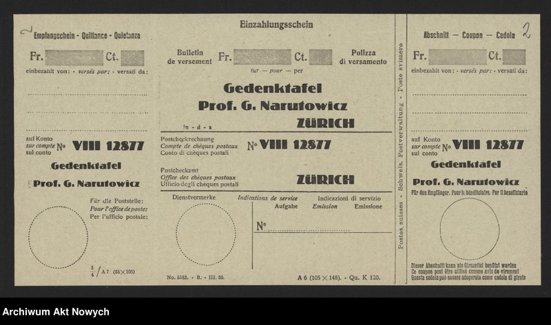 Obraz 4 z jednostki "Komitet Organizacyjny uczczenia pamięci Profesora Gabriela Narutowicza. Odezwa; Załączniki: przekaz pocztowy"