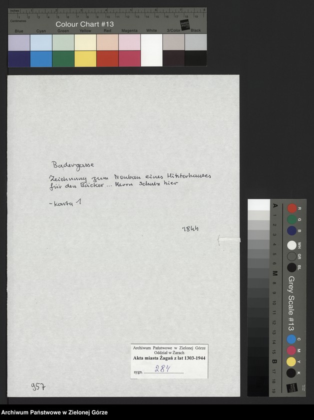 Obraz 2 z jednostki "Baderstrasse ( Gasse). Zeichnung zum Neubau eines Hinterhauses für den Bäckermeister Schulz hier."