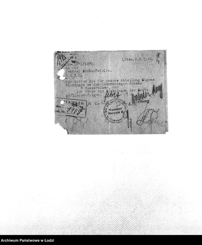 Obraz 7 z jednostki "Bedarfsmeldungen [Skierowane do GV zapotrzebowania na surowce, materiały, narzędzia, maszyny itp. potrzebne resortom pracy do produkcji; zamówienia żywności, lekarstw]"