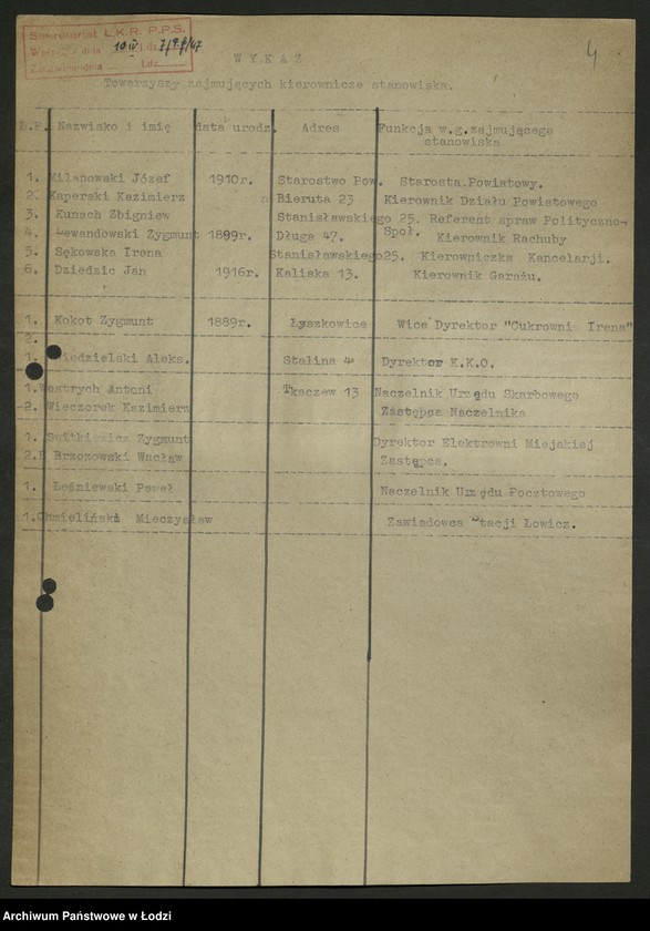 Obraz 5 z jednostki "Wykazy członków PPS na kierowniczych stanowiskach w zakładach pracy"