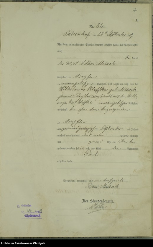 image.from.unit.number "Geburts-Register Nr 76-121 [1909], Nr 1-110 [1910]"