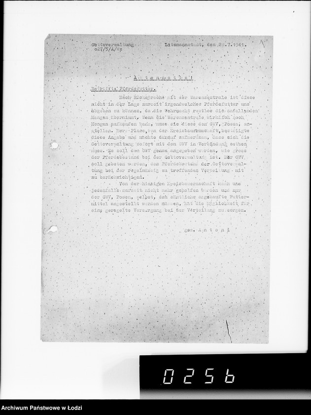 Obraz 5 z jednostki "Zuteilung von Futtermittel für die im Getto befindlichen Pferde."