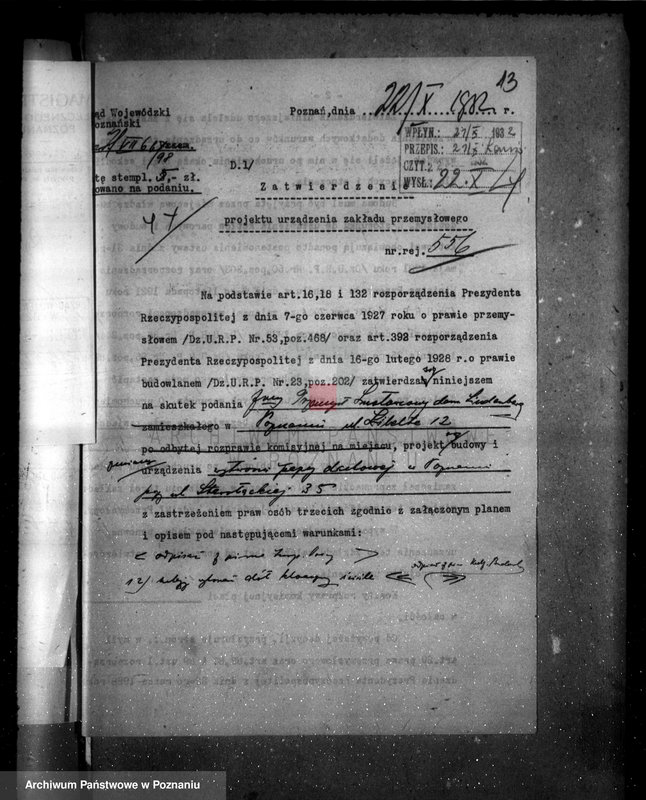 Obraz 17 z jednostki "Zatwierdzenie zakładu przemysłowego /firmy przemysłu smołowego/ Spółka z o.o. dawniej Lindenberg Poznań nr woj. 556"