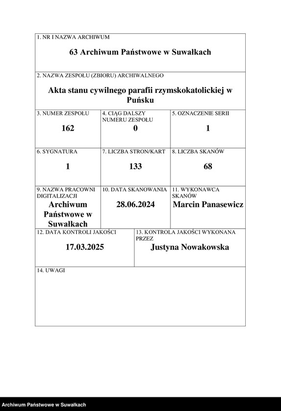 image.from.unit.number "Akta urodzonych gminy puńskiey rok 1808"