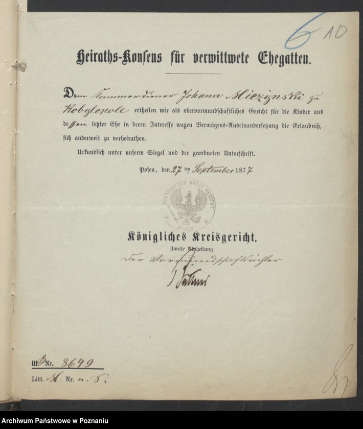 Obraz 12 z jednostki "Die von den Verlobten zum Aufgebot beigebrachten Urkunden pro 1877"