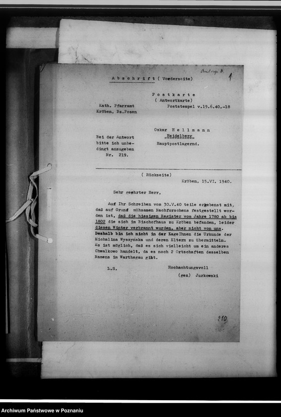 image.from.unit.number "Einziehungsprotokolle [ksiąg kościelnych oraz korespondencja w sprawie zaginionych ksiąg] in Kröben [w Krobi, powiat gostyński]"