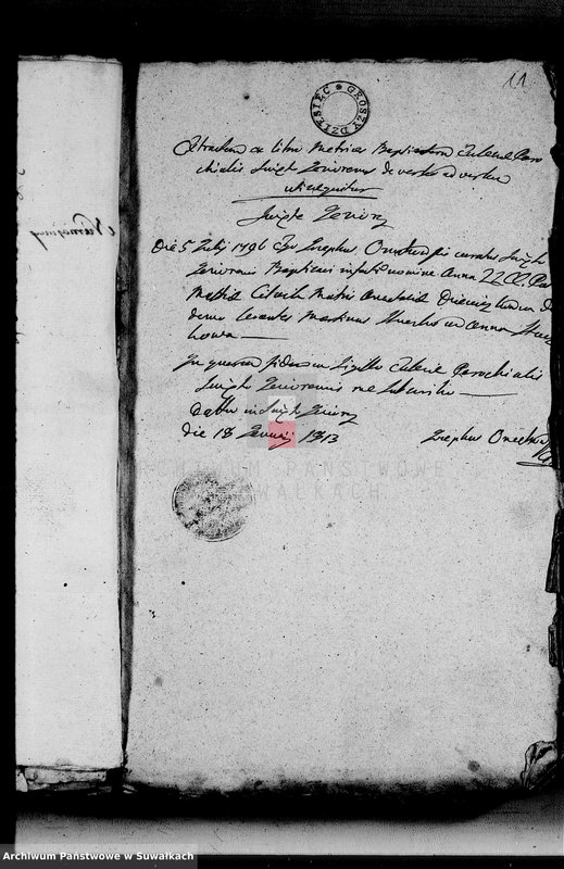 image.from.unit.number "Anexa do Aktów Urzędnika Stanu Cywilnego Gminy Święto-Jezierskiej Na rok 1813"