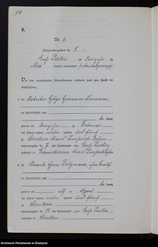 image.from.unit.number "Heiraths-Neben-Register Nr 1 - 13 [ Księga małżeństw - wtóropis ]"