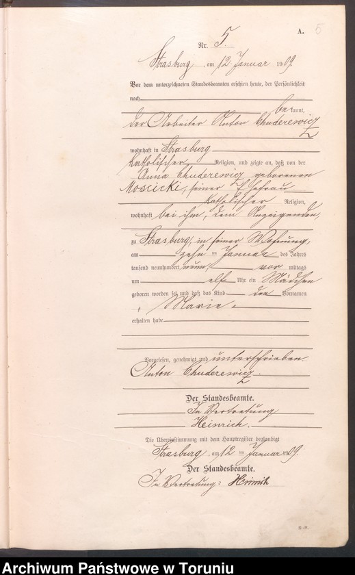 image.from.unit.number "Geburts Neben Register Starburg Stadt für das Jahr 1909"