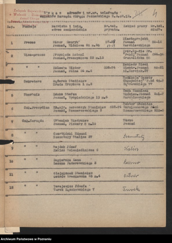Obraz 15 z jednostki "Informacje o strukturze organizacyjnej i działalności Zarządu Okręgu Związku Bojowników o Wolność i Demokrację w Poznaniu."