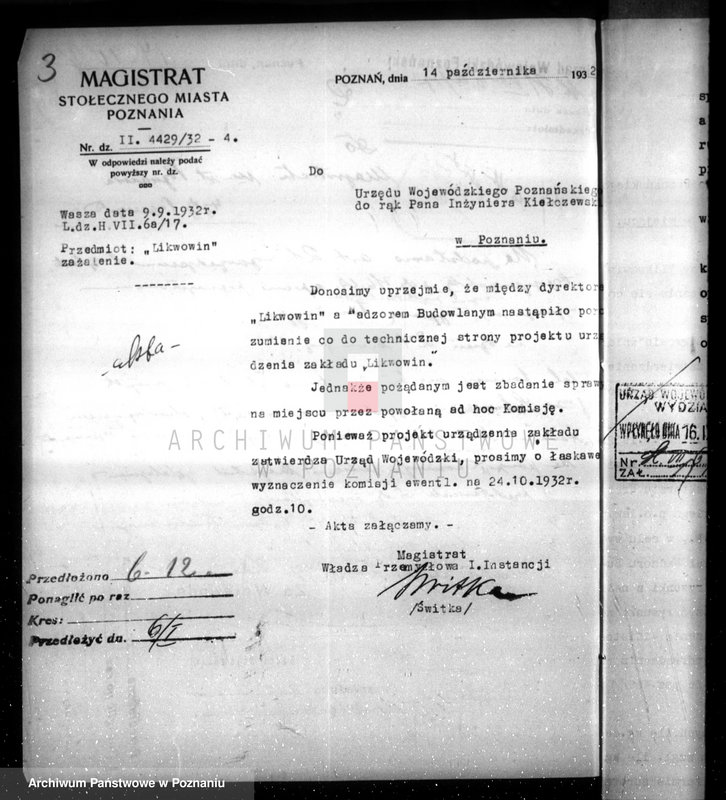 image.from.unit.number "Zatwierdzenie wytwórni z celuloidu Firmy "Likwowin" w Poznaniu nr 566"