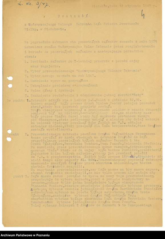 Obraz 7 z jednostki "Współdziałanie Zarządu Głównego Związku Powstańców Wielkopolskich z kołami: 1. Ryczywół [1949] 2. Sieraków [1947-1948] 3. Słupia Kapitulna [1947] 4. Słupsk [1948-1949] 5. Starogard [1947-1948] 6. Stęszew [1947] 7. Sulęcin [1947-1948] 8. Swarzędz [1946-1949] 9. Szamotuły [1947-1949] 10. Szczecin [1946-1949] 11. Śmigiel [1946-1949] 12. Śrem [1947-1949]"