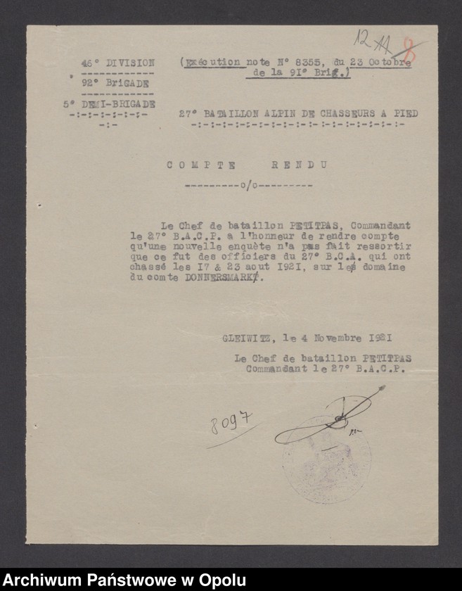 image.from.unit.number "/Korespondencja dotycząca spraw spornych: wypadki, incydenty - pisma, sprawozdania, raporty/ XI 1921"