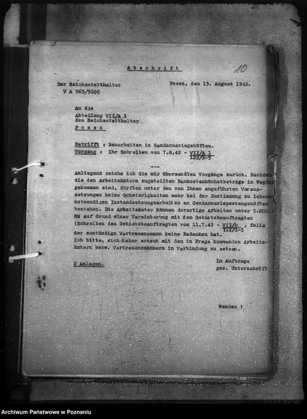 Obraz 15 z jednostki "Erstmalige Herrichtung (Instandsetzung) von Dienstgebäuden, Diensträumen, Reichsmiet- und Reichsdienstwohnungen der Gendarmerie im Einzeldienst a) Erlasse, B) Schriftwechsel"