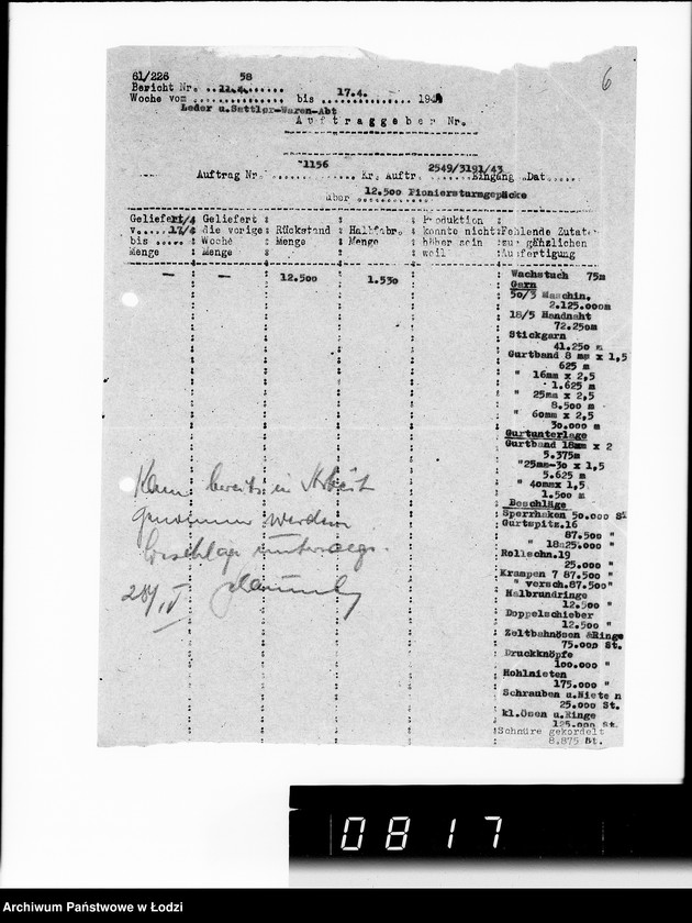 Obraz 10 z jednostki "Bewegungsberichte VIII. [Sprawozdania z wykonania zamówień wojskowych]"