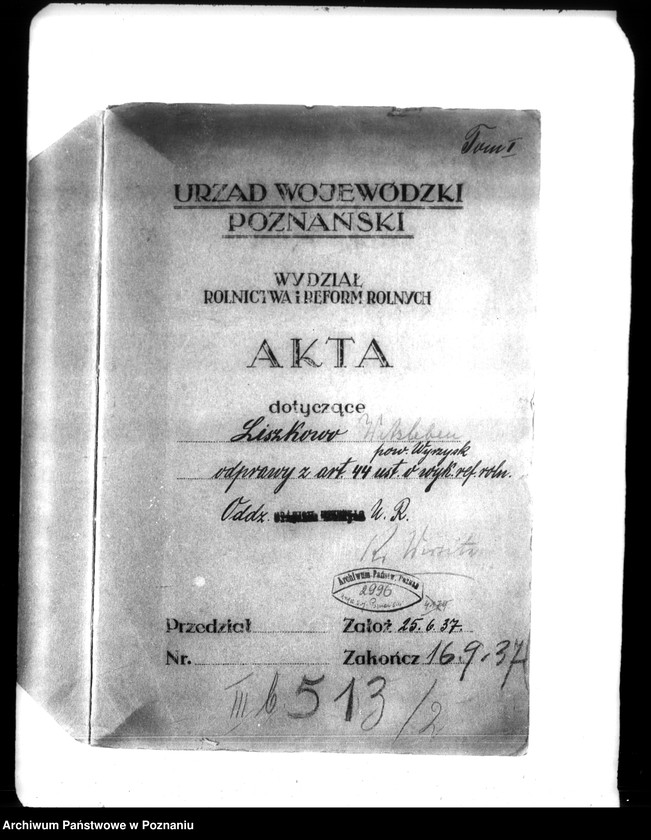 Obraz 4 z jednostki "Majątek Liszkowo powiatu wyrzyskiego odprawy z art.. 44 ustawy o wykonaniu reformy rolnej"