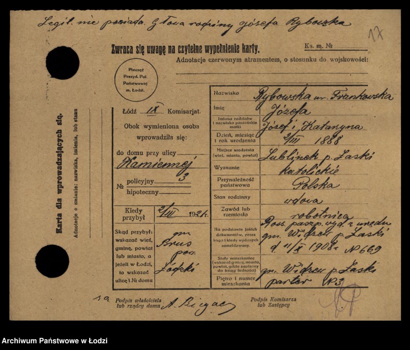 Obraz 19 z jednostki "[Spis ludności Łodzi] Rybka-Rynczkowski"