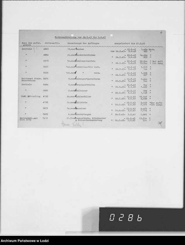 Obraz 8 z jednostki "Wochenberichte der Abteilungen.[Zestawienia zamówień i dostaw]"
