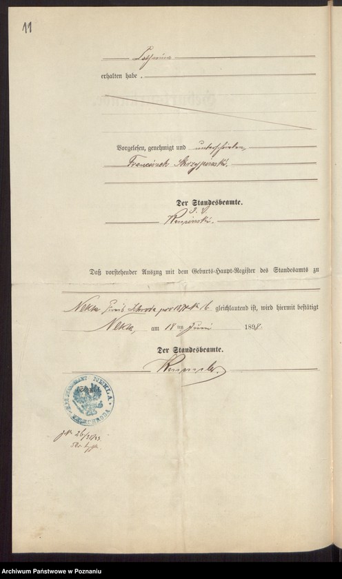 Obraz 13 z jednostki "Die von den Verlobten beigebrachten Urkunden zur Eheschliessung pro 1898"