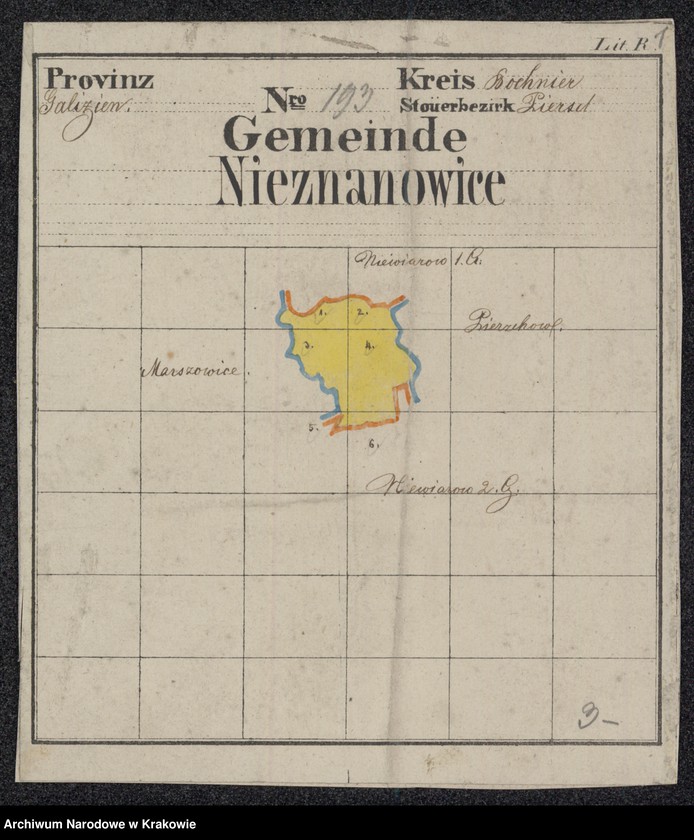 image.from.unit.number "198 Dorf Nieznanowice sammt Enclave Niewiarów II-ga część bestehend aus den Ortschaften Jaroszowka [Jaroszówka] und Podgrodzie in Galizien Bochnier Kreis"