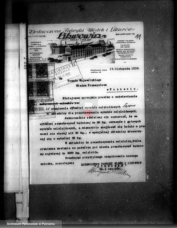 image.from.unit.number "Zatwierdzenie wytwórni z celuloidu Firmy "Likwowin" w Poznaniu nr 566"