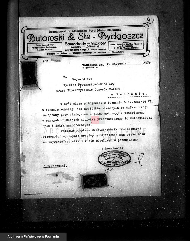 Obraz 5 z jednostki "Zakład Wulkanizacyjny Butowskiego i Ska w Bydgoszczy - nr woj. kotła 5957"