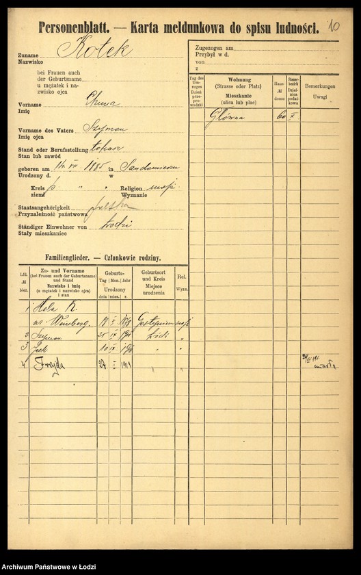 Obraz 12 z jednostki "[Spis ludności Łodzi] Kotek - Kowalczuk"