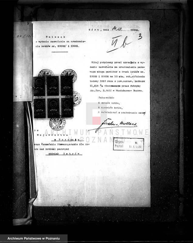 Obraz 7 z jednostki "Majętność Góra pow. jarociński, własność Fischer von Mollard nr fabr. kotła 20006 nr woj. kotła 92"