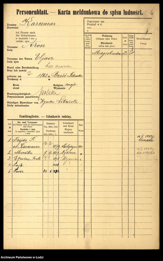 Obraz 6 z jednostki "[Spis ludności Łodzi] Karczmańska - Karnowski"