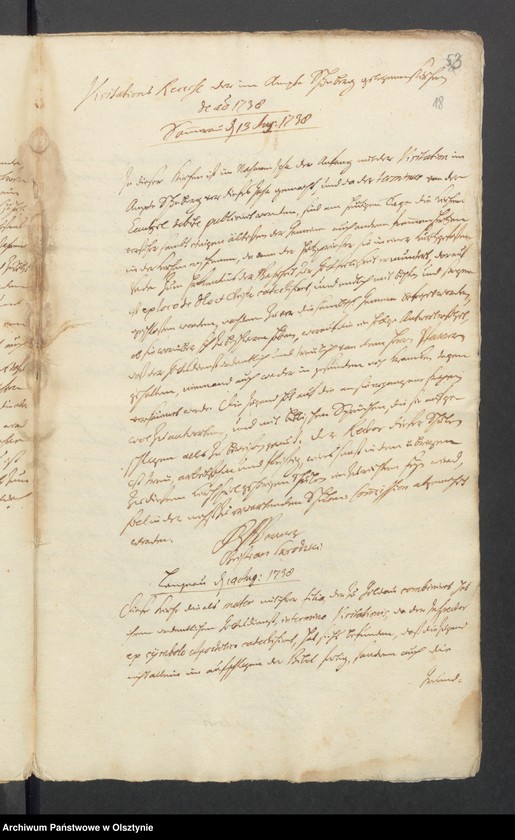 image.from.unit.number "Copia der geführten Kirchen Visitstions Recesse der Ämter Marienwerder [Kwidzyn] Schönberg [Szymbark] und Deutsch Eylau [Iława] de Anno 1738"