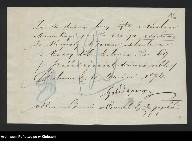 image.from.unit.number "Dowody rozchodu kasy dóbr Dalowice za 1872/73 r"