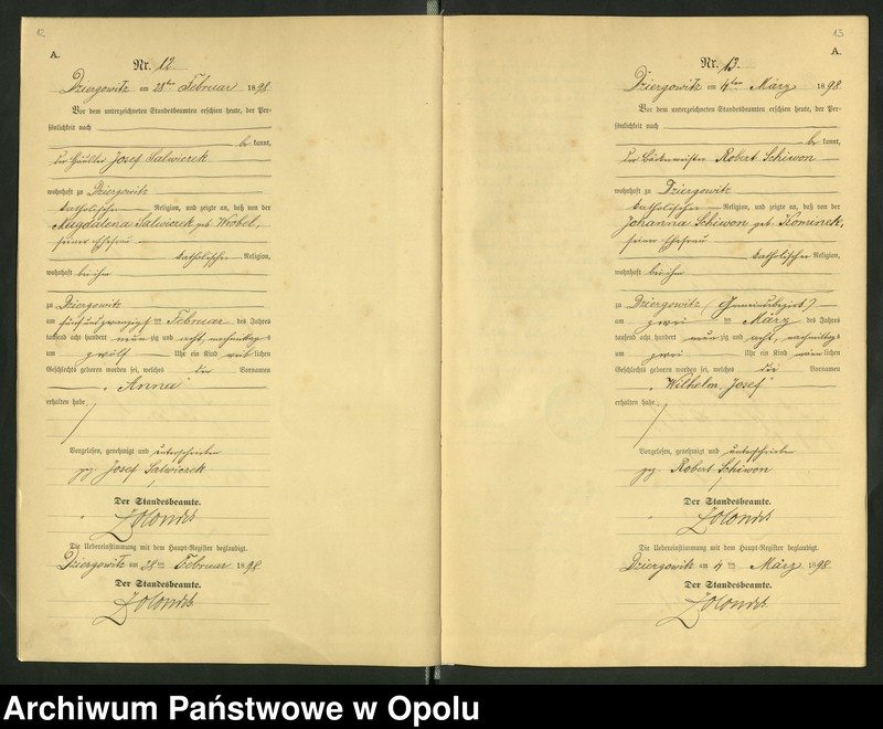 Obraz 10 z jednostki "Urząd Stanu Cywilnego Dziergowice Księga urodzeń rok 1898-99"