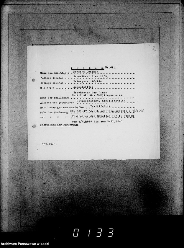 Obraz 6 z jednostki "J[uden] 611-625 [Wnioski Żydów z Getta o zwrot należności za pracę lub towar wzięty na kredyt]"