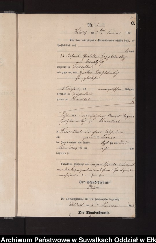 Obraz 5 z jednostki "Sterbe-Neben-Register des Königlich Preussischen Standes-Amtes Orlen Kreis Loetzen"