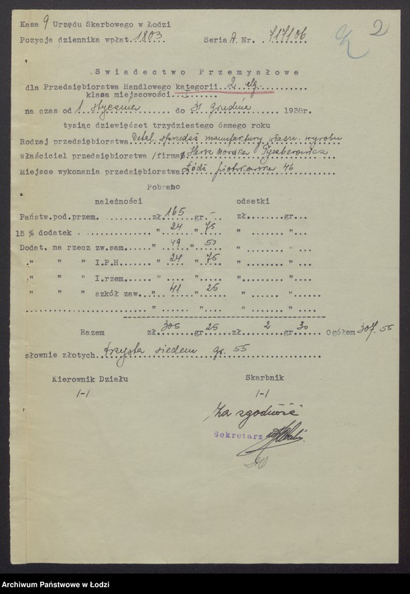 Obraz 4 z jednostki "Hersz Mordka Tyszberowicz- przemysł włókienniczy"