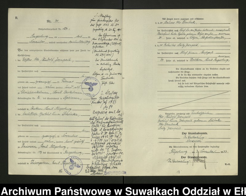 image.from.unit.number "B2. Heirats - Register (Neben - Register) Standesamt Angerburg Ostpr. einschl. der Standesamtsbezirk, Gross Strengeln, Kehlen und Prinowen"