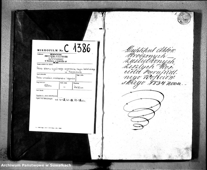 image.from.unit.number "Duplikat Aktów Urodzonych, Zaślubionych i Zeszłych Kościoła Parafialnego Kopciowskiego 1834 Roku"