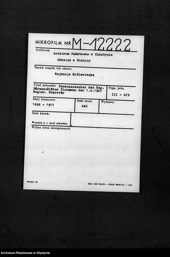 image.from.unit.number "Reg.[ierungs] Büreau-Diätar Plaumann [Friedrich Wilhelm] den 1. 6. 1901 Regier.[ungs] Sekretär"