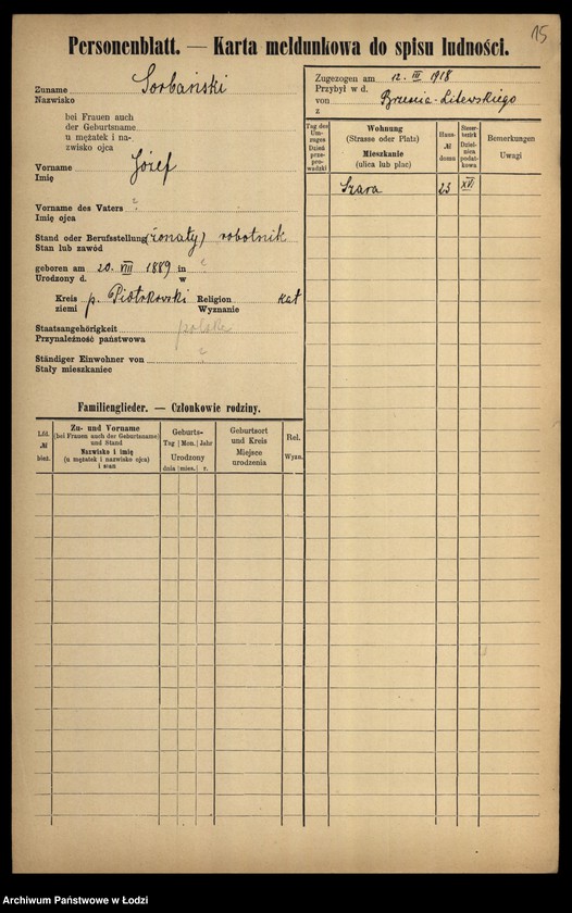Obraz 17 z jednostki "[Spis ludności Łodzi] Sońka-Sowiński"