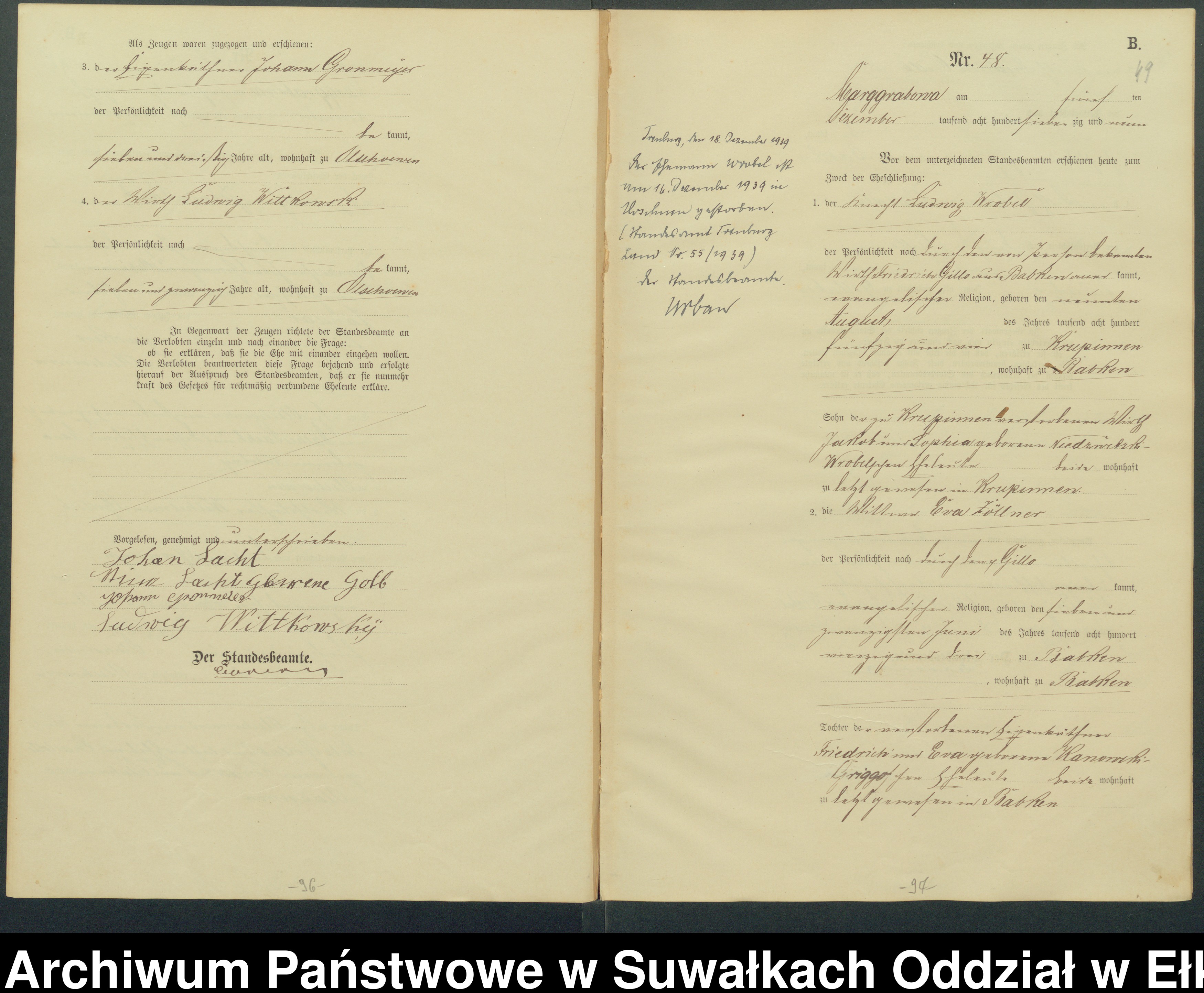 Skan z jednostki: Heiraths-Haupt-Register des Königlich Preussischen Standes-Amtes Landgemeinde Marggrabowa Kreis Oletzko