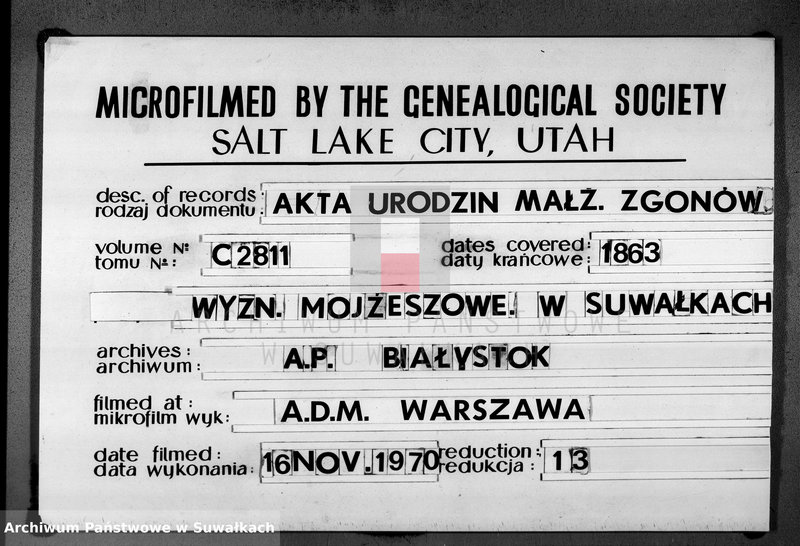 image.from.unit.number "Duplikat Akta Urzędnika Stanu Cwilnego Wyznania Mojżeszowego Okręgu Suwałki do zapisywania Urodzonych, Zaślubionych i Zmarłych na rok 1863"