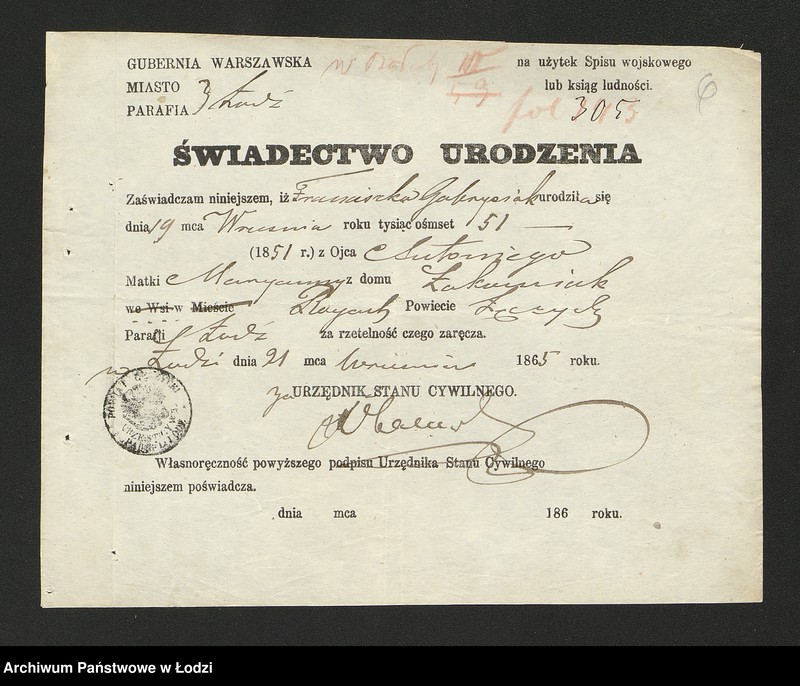 Obraz 8 z jednostki "Dowody metrykalne stałych mieszkańców wsi Bałuty nr domu 9-17"