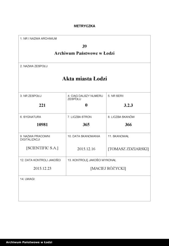 Obraz 1 z jednostki "Dowody metrykalne stałych mieszkańców osady Bałuty nr domu 40-41"
