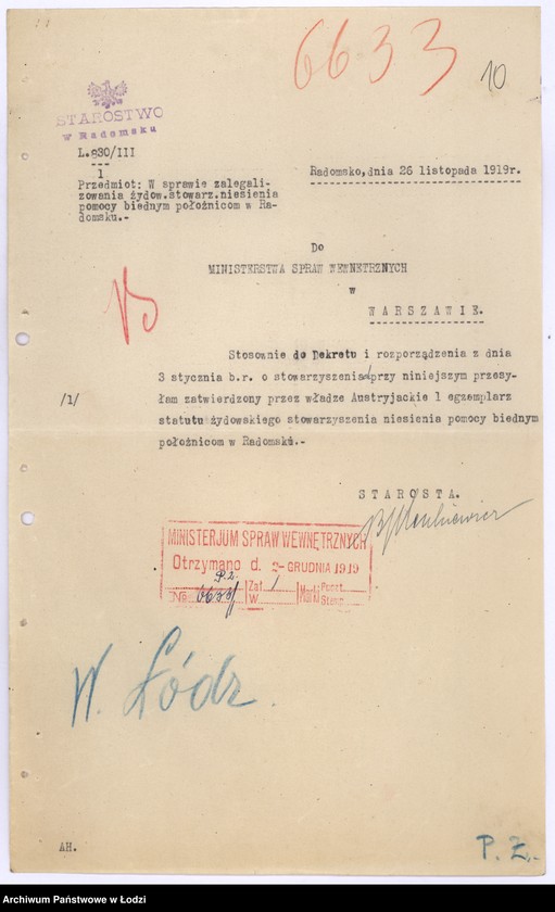 Obraz 13 z jednostki "Żydowskie Stowarzyszenie Niesienia Pomocy Biednym Położnicom w Radomsku"