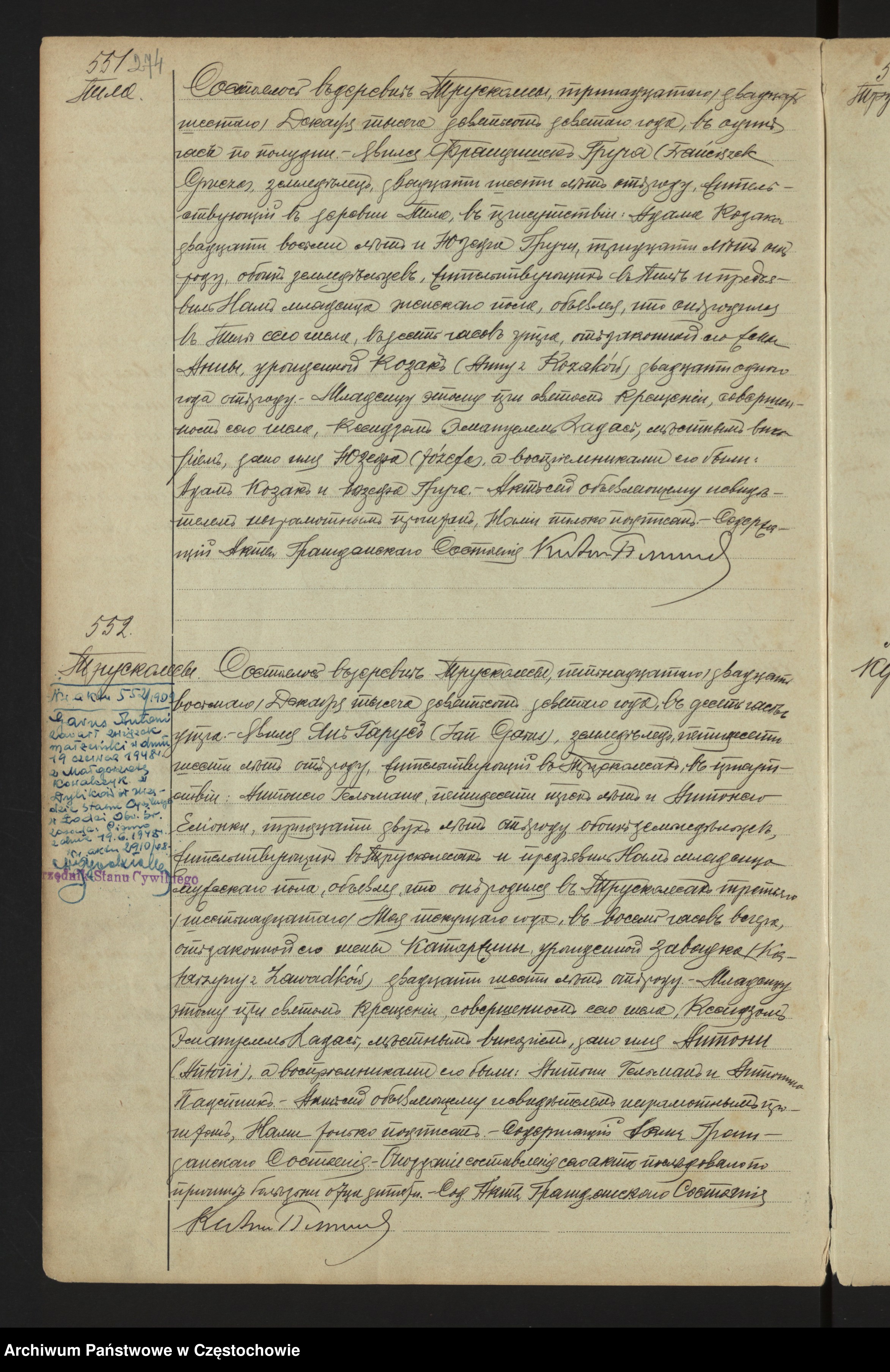 Skan z jednostki: [Duplikaty akt urodzeń małżenstw i zgonów z 1909 roku]