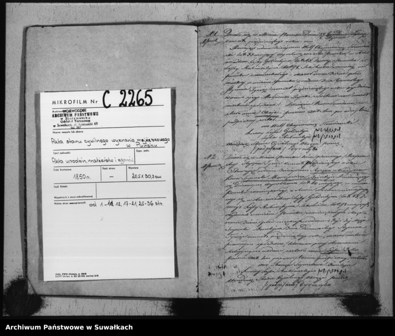 image.from.unit.number "Duplikat Akt Urodzonych, Zaślubionych i Umarłych Urzędnika Stanu Cywilnego Okręgu Puńsk z r.1850."