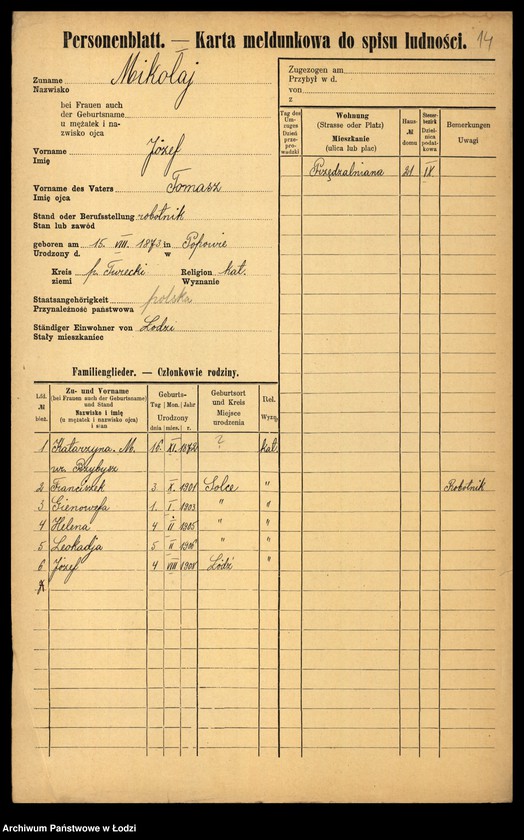 Obraz 16 z jednostki "[Spis ludności Łodzi] Mikler - Mikołajczyk"